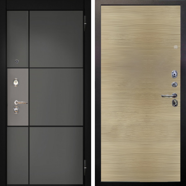 Входная дверь Аргус ЛЮКС 3К Мичиган Силк титан силк муссон + Элегант Дорс светлый горизонт