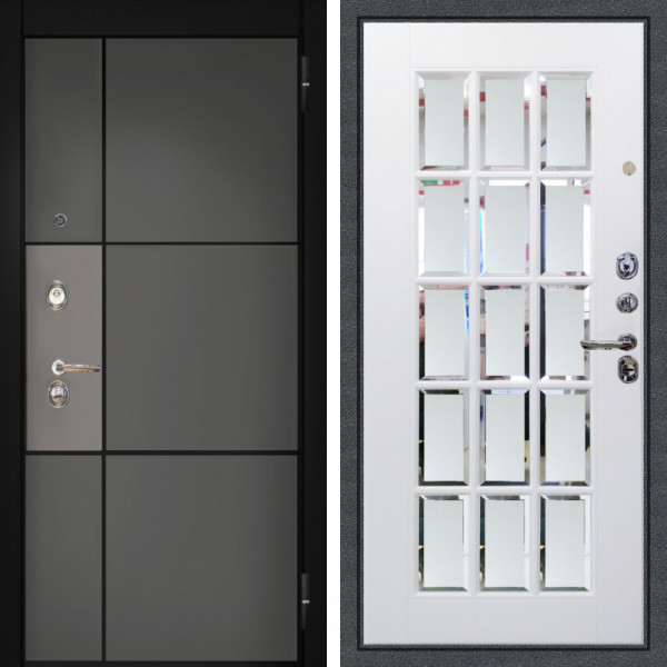 Входная дверь Аргус ЛЮКС 3К Мичиган Силк титан силк муссон + Мэрелин Софт милк зеркало с фацетом и пескоструем