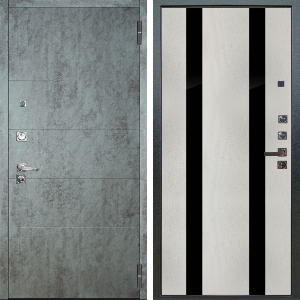 Входная дверь Аргус ЛЮКС 3К ПРО Агат Темный бетон + Дуэт Белое дерево вставки Кензо