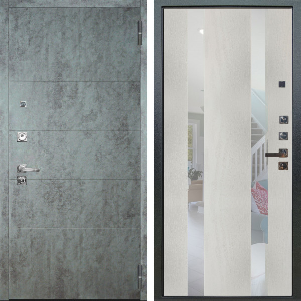 Входная дверь Аргус ЛЮКС 3К ПРО Агат Темный бетон + Дуэт Белое дерево вставки Николь