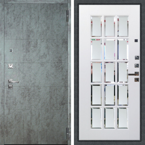 Входная дверь Аргус ЛЮКС 3К ПРО Агат Темный бетон + Мэрелин Софт милк с фацетом и пескоструем