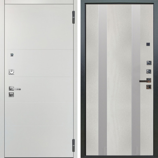 Входная дверь Аргус ЛЮКС 3К ПРО Агат Вельвет белый горизонт + Дуэт Белое дерево вставки Изабель