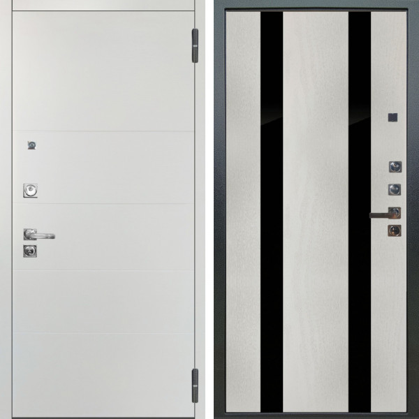 Входная дверь Аргус ЛЮКС 3К ПРО Агат Вельвет белый горизонт + Дуэт Белое дерево вставки Кензо