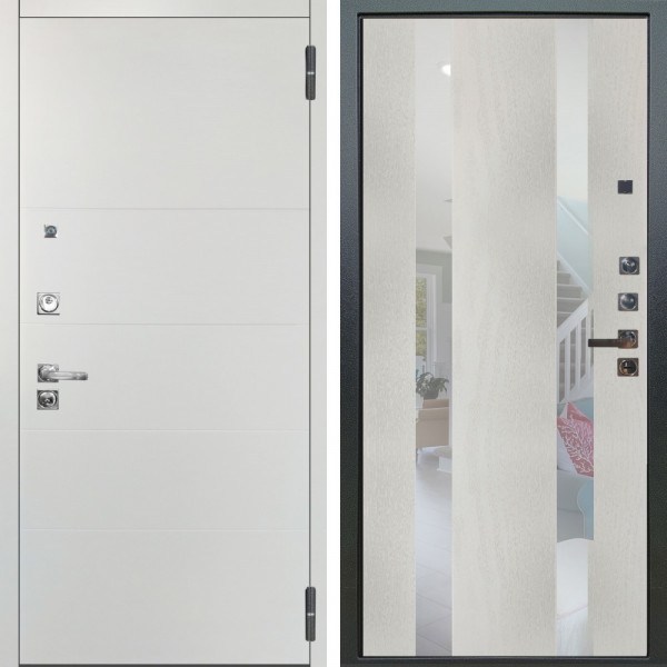 Входная дверь Аргус ЛЮКС 3К ПРО Агат Вельвет белый горизонт + Дуэт Белое дерево вставки Николь