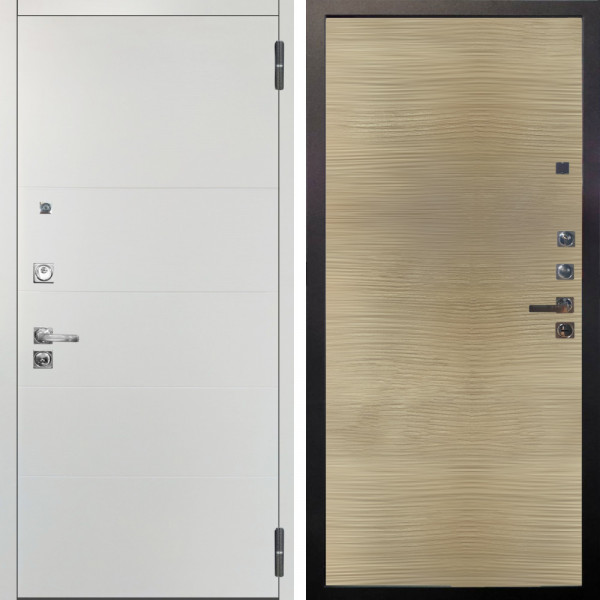 Входная дверь Аргус ЛЮКС 3К ПРО Агат Вельвет белый горизонт + Элегант Дорс светлый горизонт