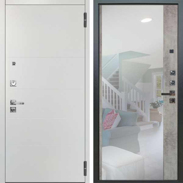 Входная дверь Аргус ЛЮКС 3К ПРО Агат Вельвет белый горизонт + Магнум Светлый бетон