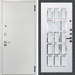 Входная дверь Аргус ЛЮКС 3К ПРО Агат Вельвет белый горизонт + Мэрелин Софт милк с фацетом и пескоструем