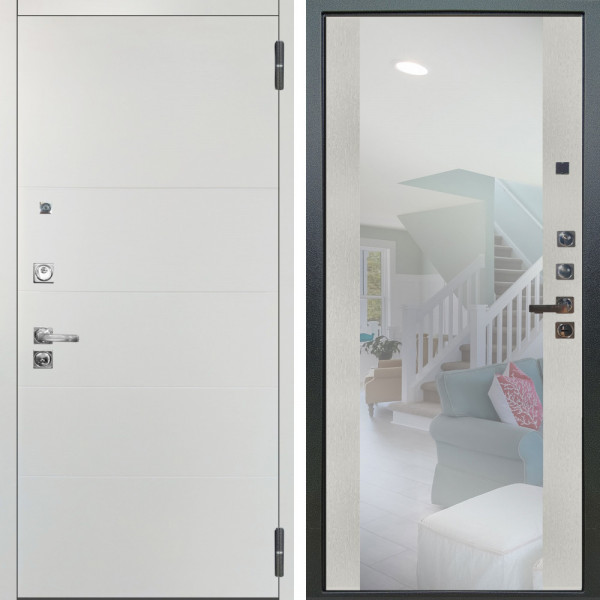 Входная дверь Аргус ЛЮКС 3К ПРО Агат Вельвет белый горизонт + Вояж Белое дерево