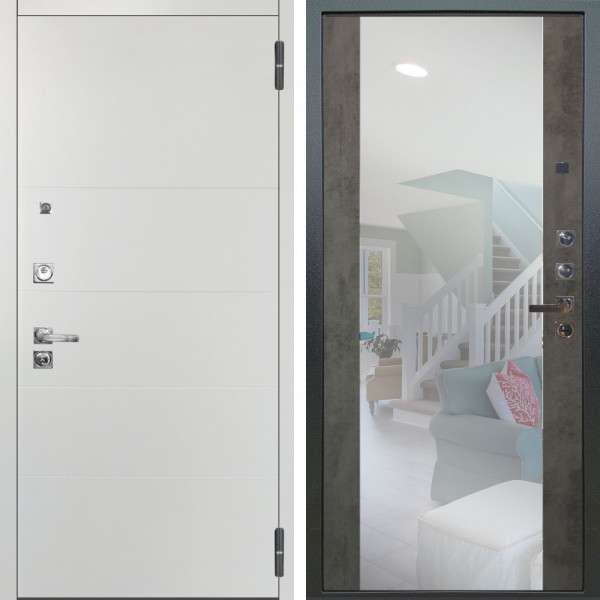 Входная дверь Аргус ЛЮКС 3К ПРО Агат Вельвет белый горизонт + Вояж Светлый бетон