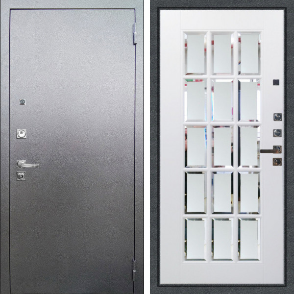 Входная дверь Аргус ЛЮКС 3К ПРО Люкс 3к Про металл Антик серебро + Мэрелин Софт милк с фацетом и пескоструем