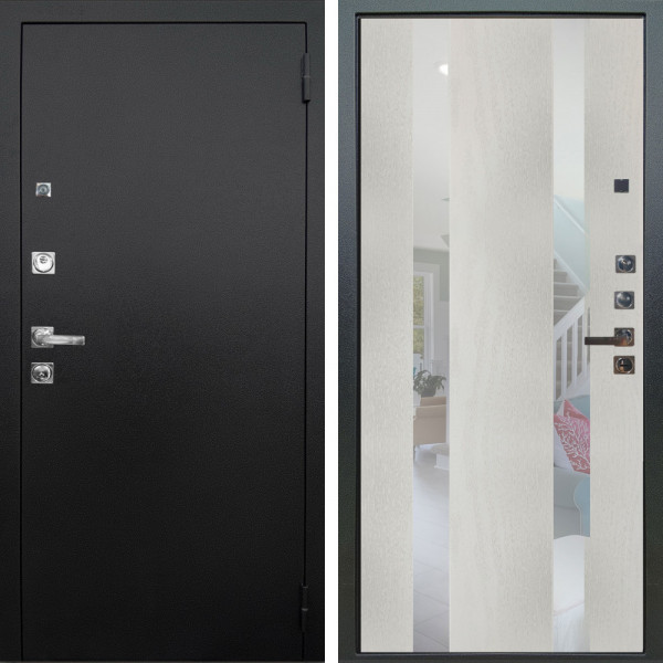 Входная дверь Аргус ЛЮКС 3К ПРО Люкс 3к Про металл Черный шелк + Дуэт Белое дерево вставки Николь