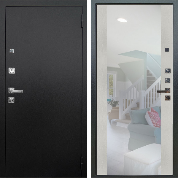 Входная дверь Аргус ЛЮКС 3К ПРО Люкс 3к Про металл Черный шелк + Вояж Белое дерево