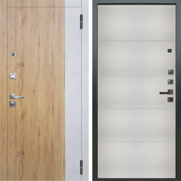 Входная дверь Аргус ЛЮКС 3К ПРО Эксперт Рустик соломенный вставка Бетон урбан милк + Агат Вельвет белый горизонт