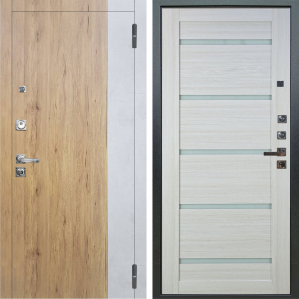 Входная дверь Аргус ЛЮКС 3К ПРО Эксперт Рустик соломенный вставка Бетон урбан милк + Александра Белая лиственница