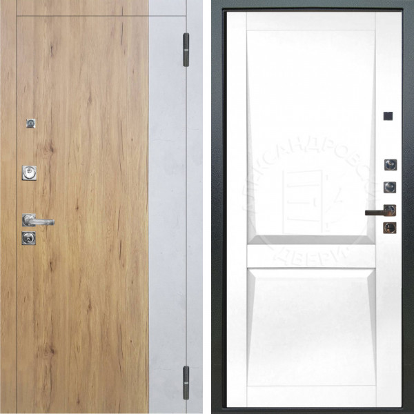 Входная дверь Аргус ЛЮКС 3К ПРО Эксперт Рустик соломенный вставка Бетон урбан милк + Ариана Белая эмаль