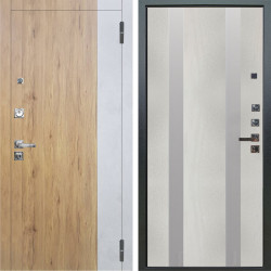 Входная дверь Аргус ЛЮКС 3К ПРО Эксперт Рустик соломенный вставка Бетон урбан милк + Дуэт Белое дерево вставки Изабель