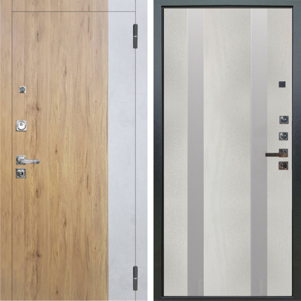 Входная дверь Аргус ЛЮКС 3К ПРО Эксперт Рустик соломенный вставка Бетон урбан милк + Дуэт Белое дерево вставки Изабель