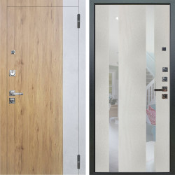 Входная дверь Аргус ЛЮКС 3К ПРО Эксперт Рустик соломенный вставка Бетон урбан милк + Дуэт Белое дерево вставки Николь