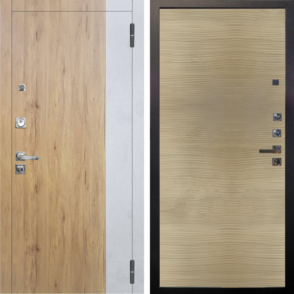 Входная дверь Аргус ЛЮКС 3К ПРО Эксперт Рустик соломенный вставка Бетон урбан милк + Элегант Дорс светлый горизонт