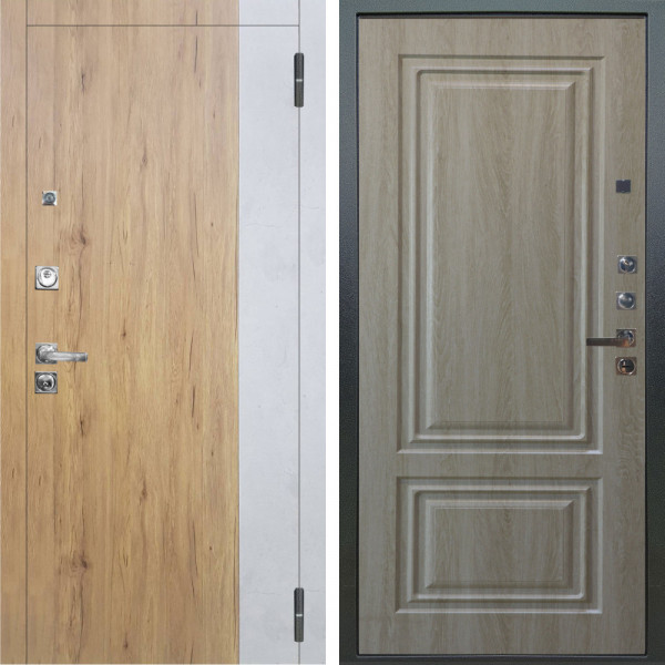 Входная дверь Аргус ЛЮКС 3К ПРО Эксперт Рустик соломенный вставка Бетон урбан милк + Элион Дуб филадельфия крем