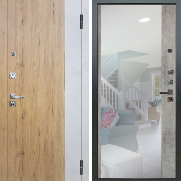 Входная дверь Аргус ЛЮКС 3К ПРО Эксперт Рустик соломенный вставка Бетон урбан милк + Магнум Светлый бетон