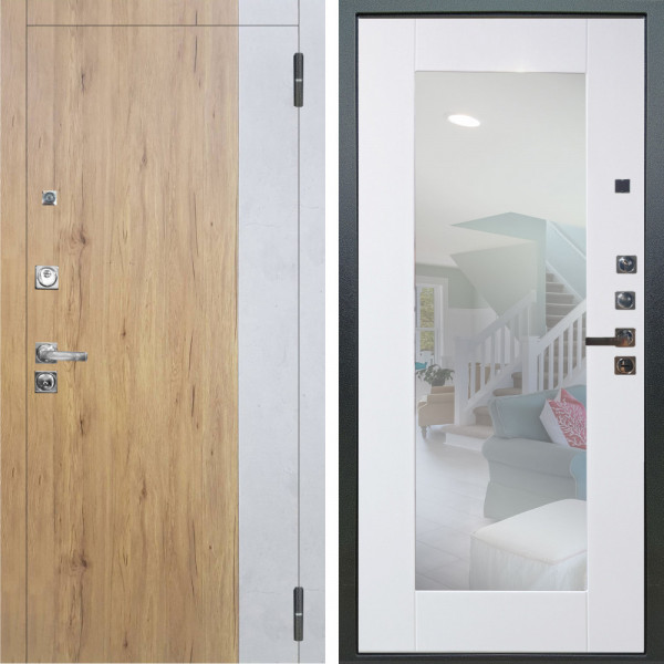 Входная дверь Аргус ЛЮКС 3К ПРО Эксперт Рустик соломенный вставка Бетон урбан милк + Милли Роял вуд белый