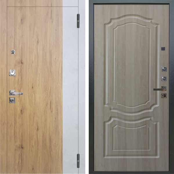 Входная дверь Аргус ЛЮКС 3К ПРО Эксперт Рустик соломенный вставка Бетон урбан милк + Мишель Ларче светлый