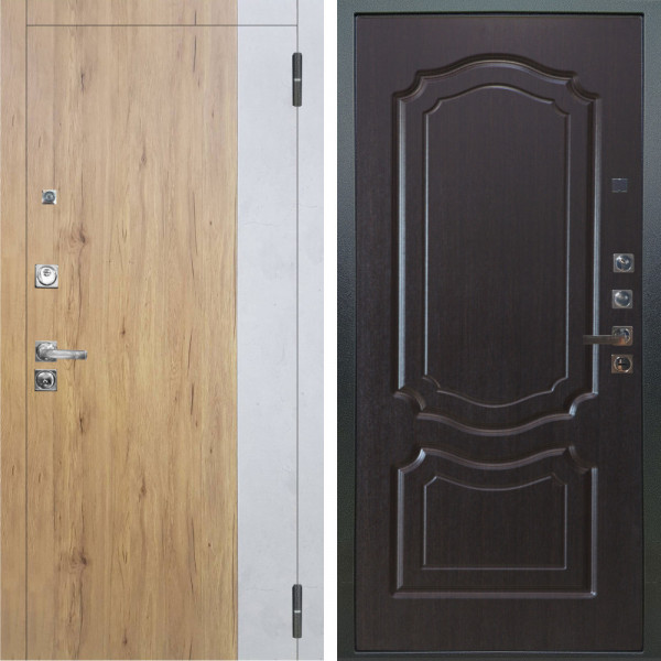 Входная дверь Аргус ЛЮКС 3К ПРО Эксперт Рустик соломенный вставка Бетон урбан милк + Мишель Венге