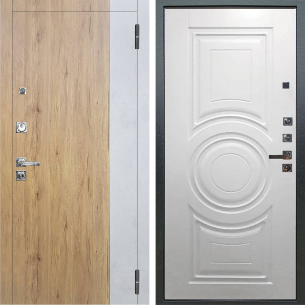 Входная дверь Аргус ЛЮКС 3К ПРО Эксперт Рустик соломенный вставка Бетон урбан милк + Могадиш Софт милк