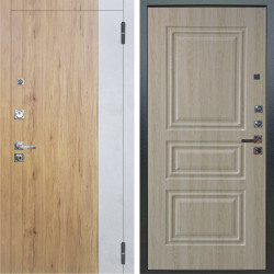 Входная дверь Аргус ЛЮКС 3К ПРО Эксперт Рустик соломенный вставка Бетон урбан милк + Скиф Дуб филадельфия крем