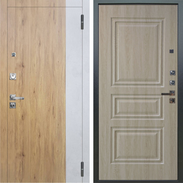 Входная дверь Аргус ЛЮКС 3К ПРО Эксперт Рустик соломенный вставка Бетон урбан милк + Скиф Дуб филадельфия крем