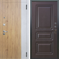 Входная дверь Аргус ЛЮКС 3К ПРО Эксперт Рустик соломенный вставка Бетон урбан милк + Скиф Горький шоколад