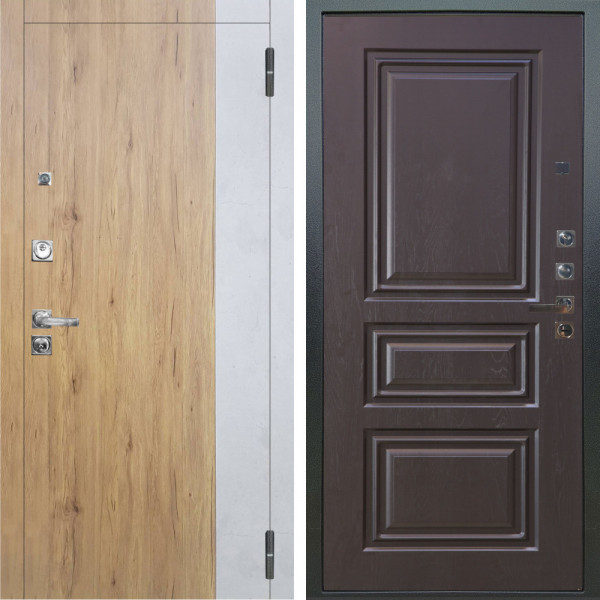 Входная дверь Аргус ЛЮКС 3К ПРО Эксперт Рустик соломенный вставка Бетон урбан милк + Скиф Горький шоколад
