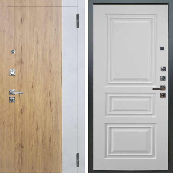 Входная дверь Аргус ЛЮКС 3К ПРО Эксперт Рустик соломенный вставка Бетон урбан милк + Скиф Софт милк