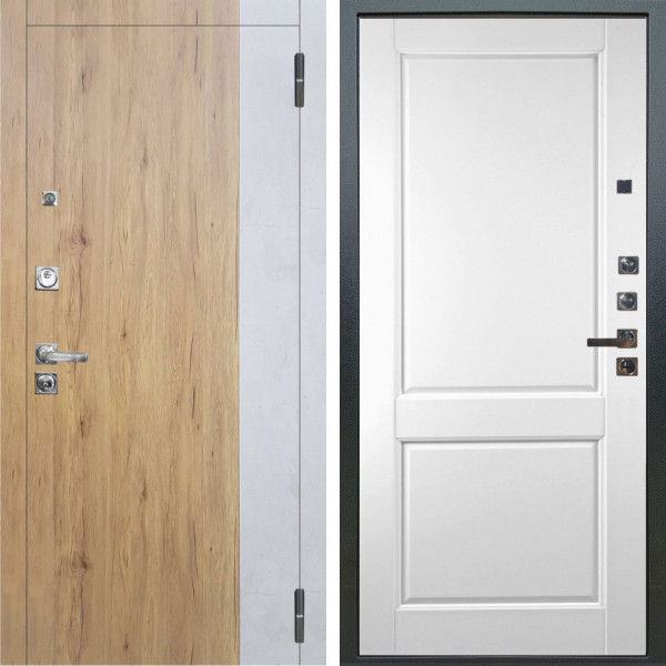 Входная дверь Аргус ЛЮКС 3К ПРО Эксперт Рустик соломенный вставка Бетон урбан милк + Соренто Белая эмаль