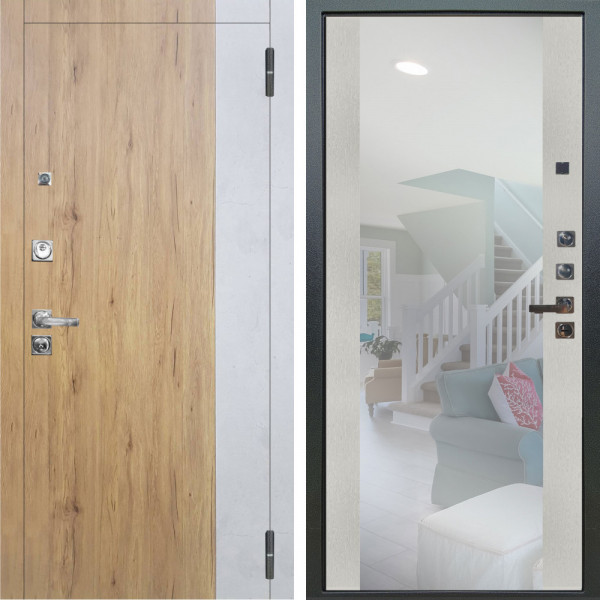 Входная дверь Аргус ЛЮКС 3К ПРО Эксперт Рустик соломенный вставка Бетон урбан милк + Вояж Белое дерево