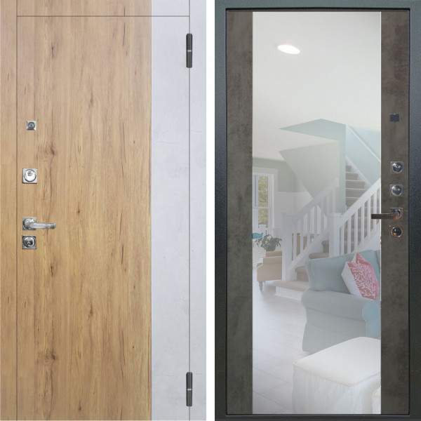 Входная дверь Аргус ЛЮКС 3К ПРО Эксперт Рустик соломенный вставка Бетон урбан милк + Вояж Светлый бетон