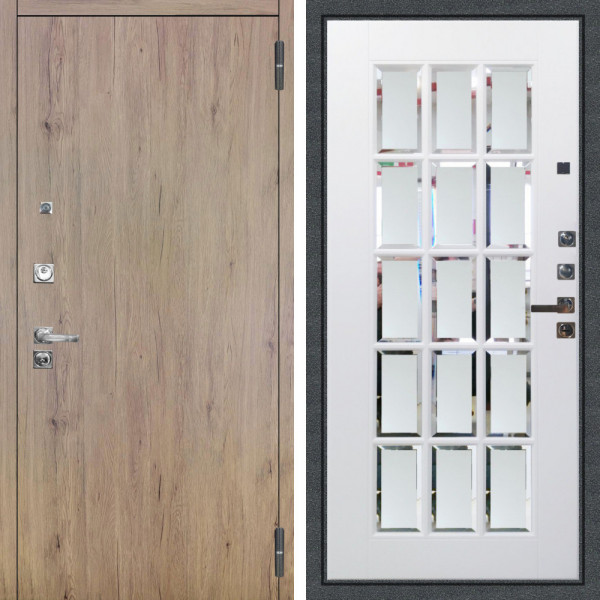 Входная дверь Аргус ЛЮКС 3К ПРО Элегант Рустик соломенный + Мэрелин Софт милк с фацетом и пескоструем