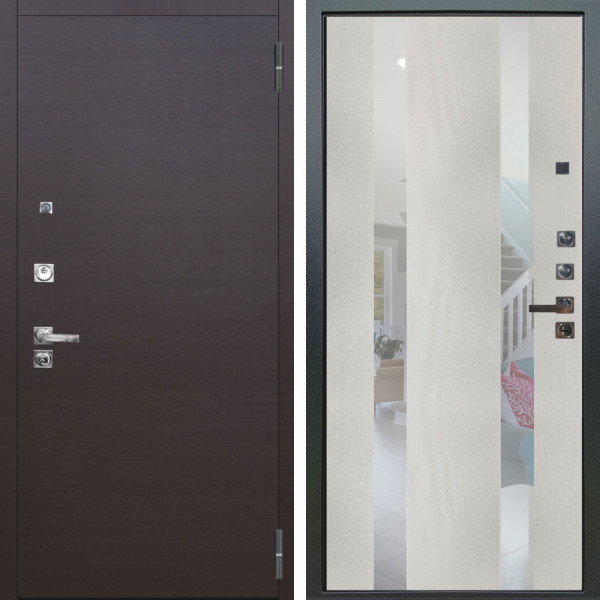 Входная дверь Аргус ЛЮКС 3К ПРО Элегант Венге горизонт + Дуэт Белое дерево вставки Николь