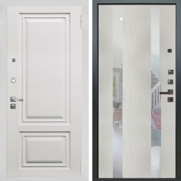 Входная дверь Аргус ЛЮКС 3К ПРО Элион мвр белый + Дуэт Белое дерево вставки Николь