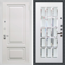 Входная дверь Аргус ЛЮКС 3К ПРО Элион мвр белый + Мэрелин Софт милк с фацетом и пескоструем