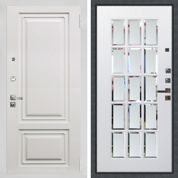 Входная дверь Аргус ЛЮКС 3К ПРО Элион мвр белый + Мэрелин Софт милк с фацетом и пескоструем