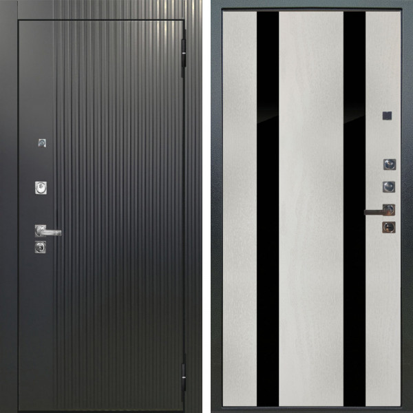 Входная дверь Аргус ЛЮКС 3К ПРО Фрейда Черный кварц + Дуэт Белое дерево вставки Кензо