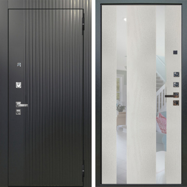 Входная дверь Аргус ЛЮКС 3К ПРО Фрейда Черный кварц + Дуэт Белое дерево вставки Николь