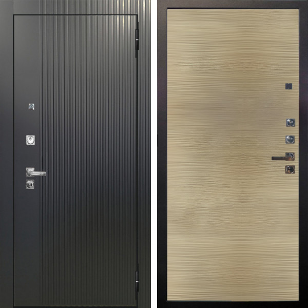 Входная дверь Аргус ЛЮКС 3К ПРО Фрейда Черный кварц + Элегант Дорс светлый горизонт