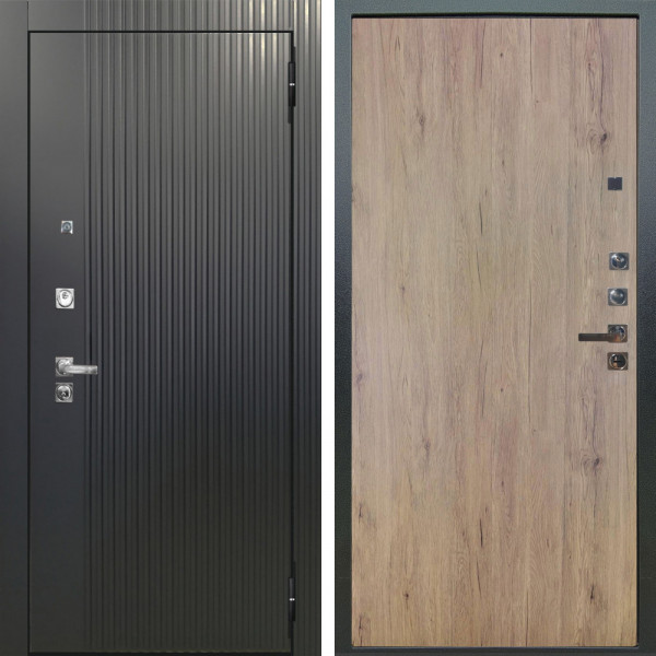 Входная дверь Аргус ЛЮКС 3К ПРО Фрейда Черный кварц + Элегант Рустик соломенный