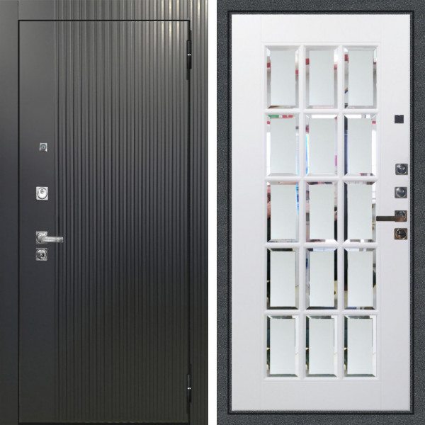 Входная дверь Аргус ЛЮКС 3К ПРО Фрейда Черный кварц + Мэрелин Софт милк с фацетом и пескоструем