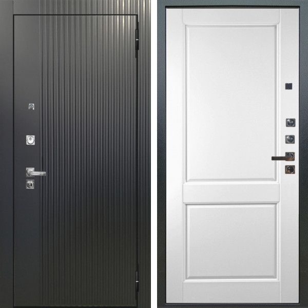 Входная дверь Аргус ЛЮКС 3К ПРО Фрейда Черный кварц + Соренто Белая эмаль