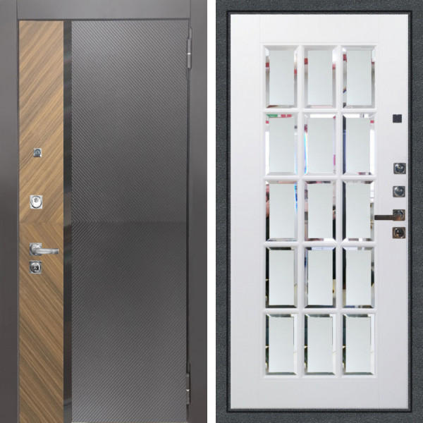 Входная дверь Аргус ЛЮКС 3К ПРО Фуриоса + Мэрелин Софт милк с фацетом и пескоструем