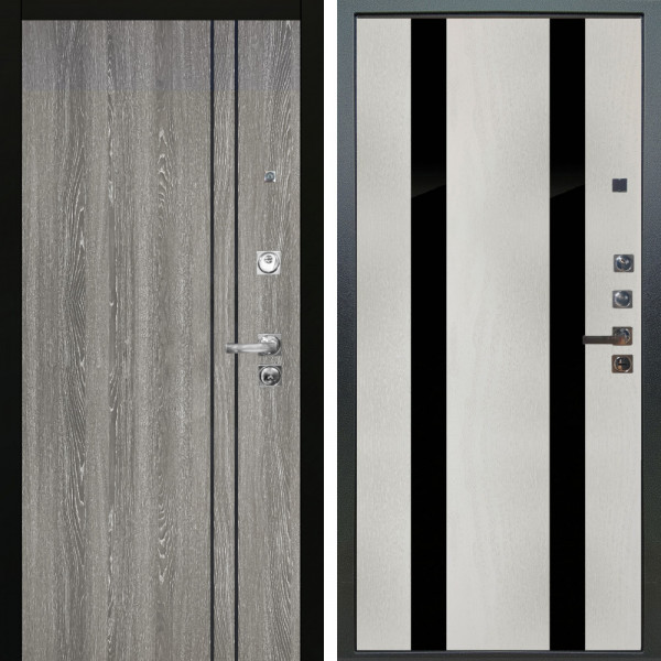 Входная дверь Аргус ЛЮКС 3К ПРО Гейджи Орех мраморный + Дуэт Белое дерево вставки Кензо